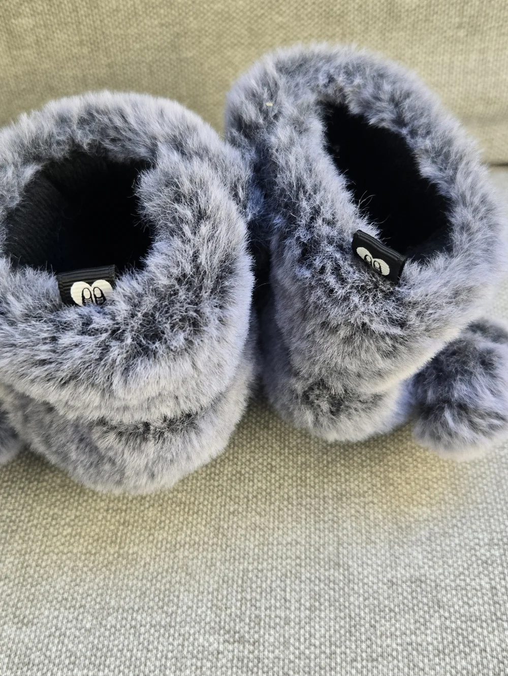 Stepping Stones Cozy Faux Fur Pom Pom Bootie Slippers - Gray and Black
